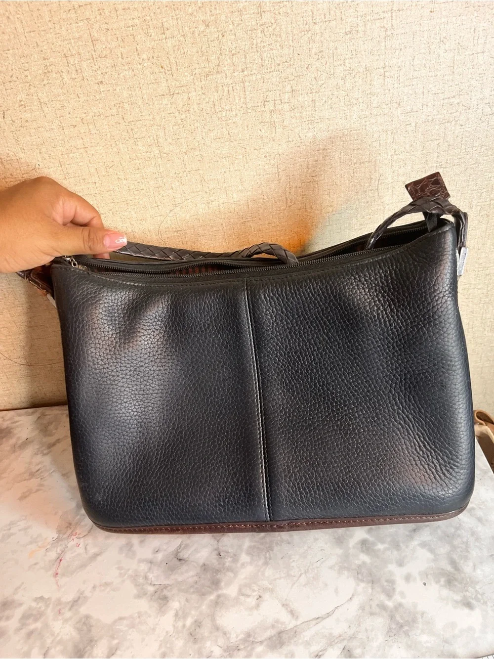Brighton Black and Brown Croc-Accent Leather Messenger Bag